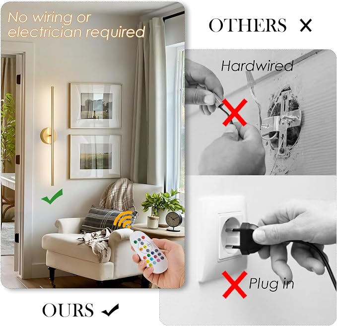 KARTOOSH Battery Operated Wall Sconces Set of Two Wireless Wall Lights | Rechargeable Wall Sconce with Remote 350°Rotate Dimmable RGB 3CCT LED Wall Lamp for Living Room, Bedroom