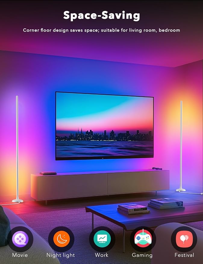 DAYBETTER Floor Lamp Mood Lighting Set, 420 Lumens Standing Lamp 24W with Music Rhythm Sync, 2.4G WiFi Remote & APP Floor Lamp for Bedroom Gaming Room Decor Smart RGB LED Corner Lights