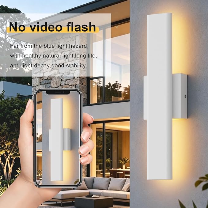 Aipsun 2 Packs Outdoor Wall Sconce, 3000K 4000K 6000K, 15.75in Modern White Exterior Light, Long LED Linear Wall Light Outside Lighting for Entrance, Hallway, Garage, Porch(3CCT)