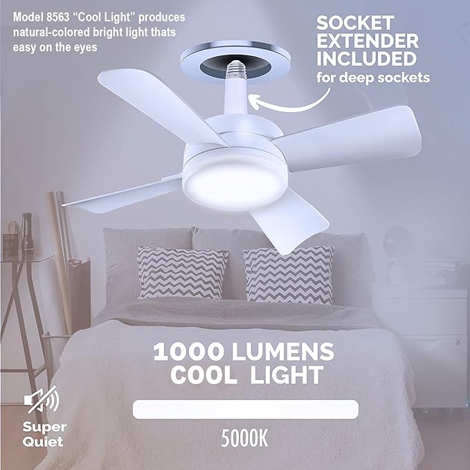 Bell+Howell Socket Breeze Light 5-Speed Deluxe LED – Ceiling Fans with Lights and Remote Control – For Bedroom, Kitchen, Living Room,1000 Lumens / 5000 Kelvins As Seen On TV