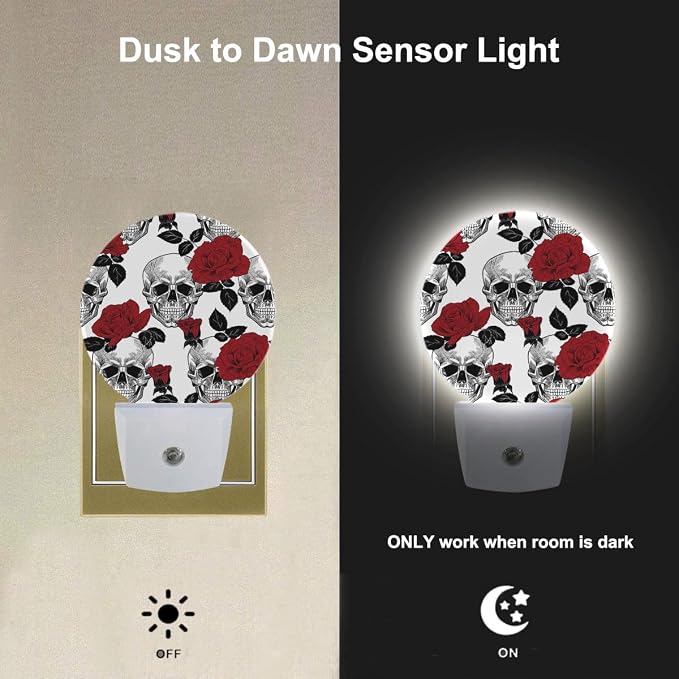 EKOBLA Halloween Rose and Skull Night Light, Vintage Seasonal Night Lights Plug Into Wall with Dusk to Dawn Sensor for All Ages