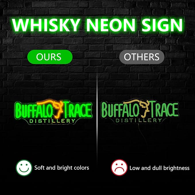 Buffalo Neon Sign Trace Distillery Whiskey Neon Lights for Bedroom Home Business Club Pub Neon Bar Sign for Man Cave Light up Sign for Wall Decor Gift