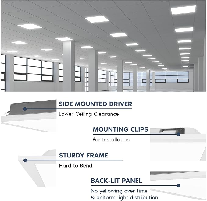 LUXRITE 2x2 FT LED Flat Panel Light, 5CCT Color Selectable 3000K 3500K 4000K 5000K 6500K, Wattage Selectable 20W/30W/40W, 5000 Lumens, LED Drop Ceiling Lights, 0-10V Dimmable, DLC & ETL (8 Pack)