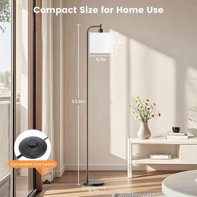 Floor Lamp for Living Room, Tall Standing Lamp with Linen Shade | Dimmable with Remote Control, 3 Color Temperatures, 9W LED Bulb Included, Ideal for Bedroom, Office and Reading Corner