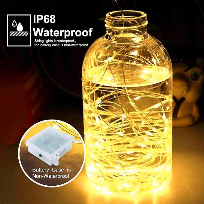 pozzolanas 6 Pack Warm White Battery Operated String Lights with Remote - 7ft Waterproof Fairy Lights with 20 LEDs for Home, Mason Jar, Party, Wedding, Halloween, Christmas Decorations