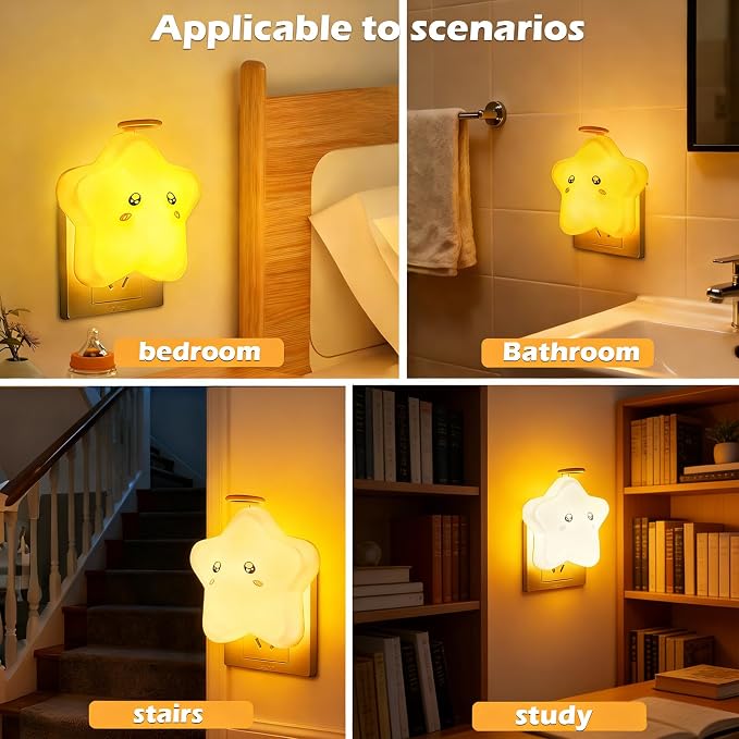 2 Pack Star Night Light with Remote,Plug-in Dimmable Nightlight for Kids, 3 Color Modes,10 Brightness Levels,Timer Function,Soft Glow, Energy Efficient,Ideal for Bedroom,Hallway, Bathroom