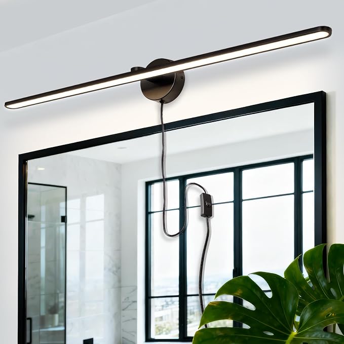 32" Plug in Bathroom Light Fixtures,Vanity Lights Bar,Picture Light | Modern Black,Non-Dimmable,3000K,with Switch,Long,Piano lamp,LED,Over Mirror,Wall Lights,for Bedroom/Art/Poster/Cabinet