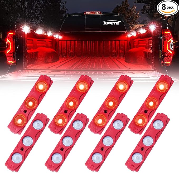 Xprite Red LED Truck Bed Light Kits Rock Lights with On/Off Switch, for Pickup Footwells, Running Boards, Cargo, Under Car, Tonneau Cover, Rail Lighting