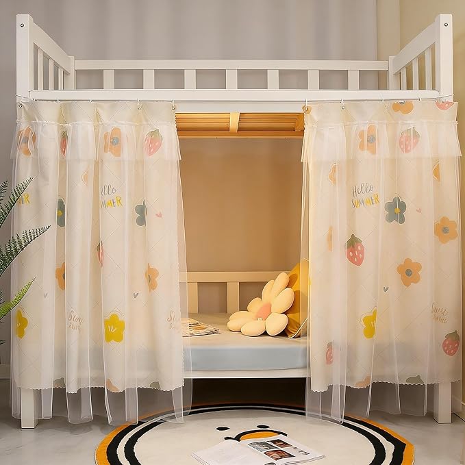 Dorm Blackout Privacy Bottom Bunk Bed Curtains - 2 Panels 78.7"x45.3", No Drill Installation for Twin Loft Beds, Light Blocking Under Bed Canopy with Hanging Hooks & Ropes