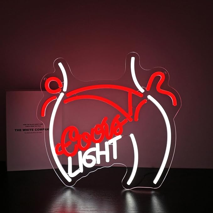 Neon Sign - HSJNJKFU Crs Light Neon Signs for Wall Decor Beer Bar Signs for Man Cave Decor White Red LED Light Neon Sign for Room Birthday Party USB Powered