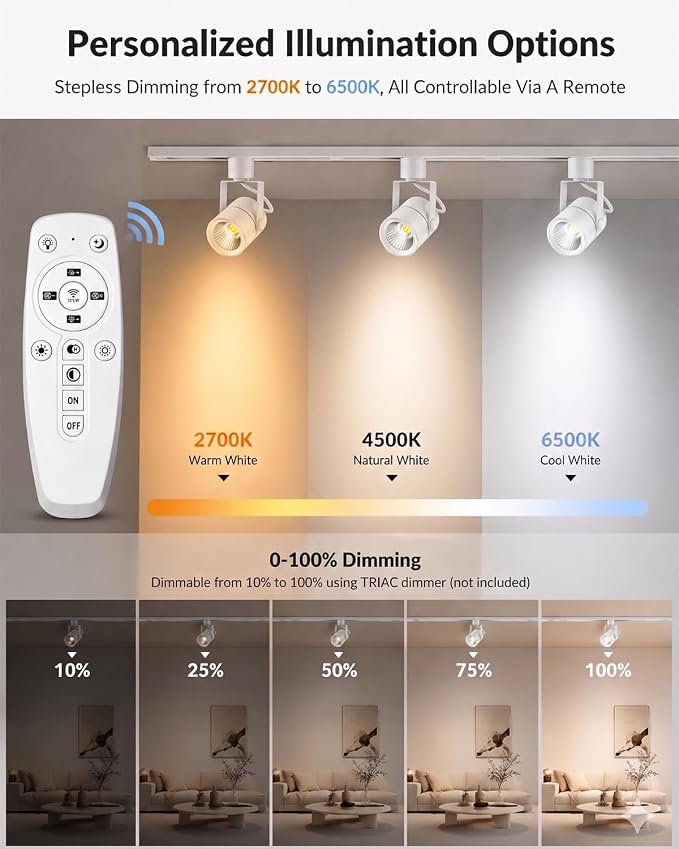 12 Pack LED Track Lighting Heads with Remote, 2700K-6500K Stepless Color Dimming H Type Track Light Fixtures, 10W 1000LM Dimmable Ceiling Spotlight for Kitchen Accent Art,White