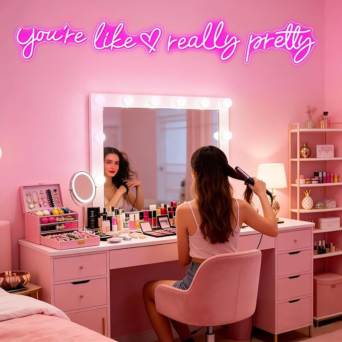 You're Like Really Pretty Neon Sign for Wall Decor (Hot Pink, 88.2in) | Super Large Style Neon Signs, Light Up Sign for Wedding, Engagement, Adapter Powered Led Neon Signs for Bedroom Decor