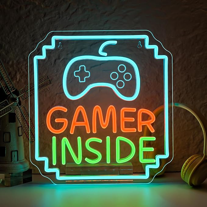 Gamer Inside Neon Sign Game Controller LED Sign for Gaming Room Decor Best Gamer Gifts for Boys Kids Game Neon Sign for Teen Boy Room Decor