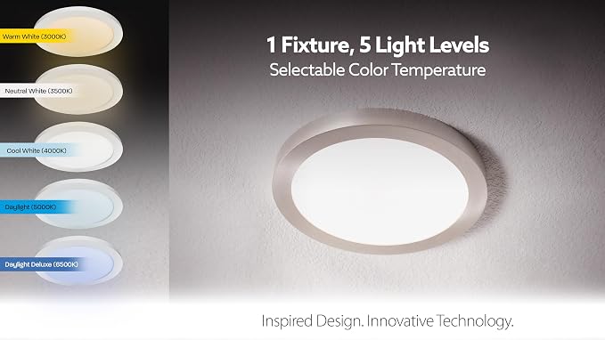 Feit Electric Flush Mount Ceiling Light Slim, Dimmable, 5CCT - 11 in | Dimmable, 875 lm, 3000K-6500K, Slim Low-Profile, Flat Panel Ceilling Light Fixture for hallways, bedrooms, living rooms