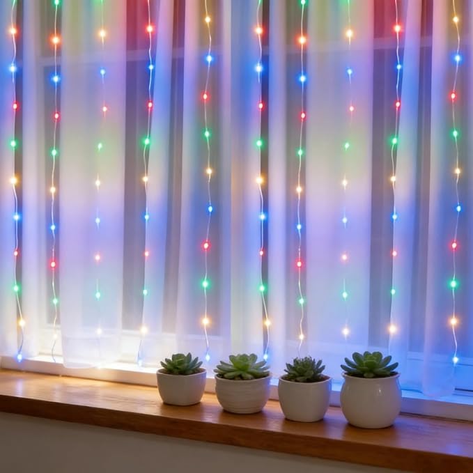 Fairy Curtain Lights Upgraded Tangle-Free Multicolor USB Plug in 8 Modes String Hanging Lights with Remote for Christmas, Bedroom, Indoor, Outdoor, Weddings, Party (6.6FTx6.6FT)