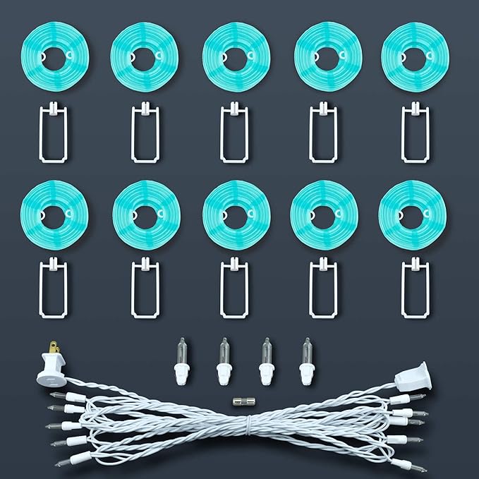 HOSY 10 Count Lantern with 11' White Wire String Lights, 12" Spacing Plug-in Lantern String Lights (Turquoise)