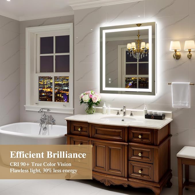30X36 Inch Frontlit+ Backlit LED Bathroom Mirror with Lights | Bathroom Vanity Mirror for Wall, Ultra-Clear Tempered Glass, Shatter-Proof, Anti-Fog and Memory Function, ETL Listed