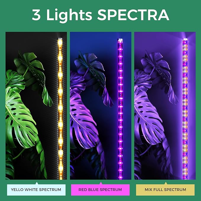 2PCS Grow Lights for Indoor Plants with Timer, 384 LEDs 42W Vertical Full Spectrum Grow Light 65 Inch Standing Grow Lights 3 Light Modes 5-Level Dimmable Wide Coverage