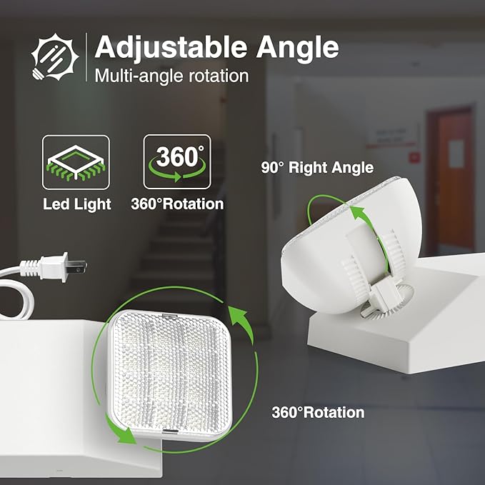 FREELICHT 4 Pack Emergency Lights with Battery Backup, AC 120V, Two Head Adjustable, LED Emergency Square Lighting Fixture for Business Commercial Use with 4FT Plug in Cord, UL Listed