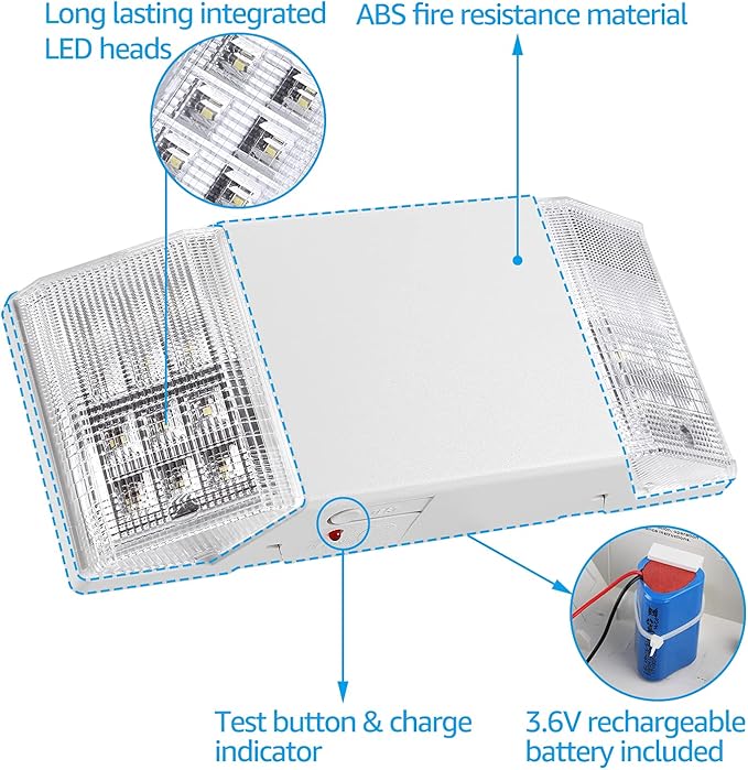 TORCHSTAR 8-Pack LED Emergency Lighting with Battery Backup White | Commercial Emergency Lights, UL Listed, Two Square Heads, AC 120/277V, Hardwired Emergency Exit Light Fixtures for Business