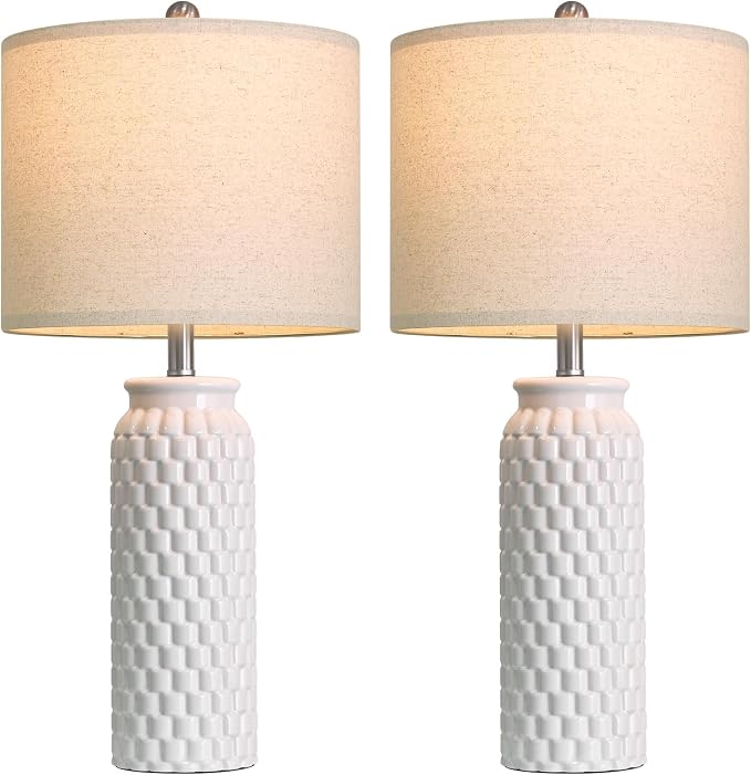USumkky 27" Ceramic Table Lamps Set of 2 - Modern Farmhouse & Boho Style, Bedside Nightstand Lamps for Bedroom, Living Room End Table Lamps, Small Desk Lamp(White)