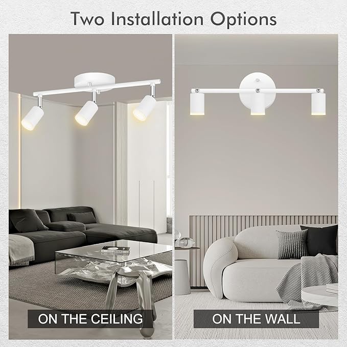3 Light Track Lighting Fixtures Ceiling, 12W/2700K White Track Lighting with Acrylic Lampshade & Rotatable Light Heads, 20000hrs Lifespan, Modern LED Track Lights Ceiling for Kitchen/Hallyway