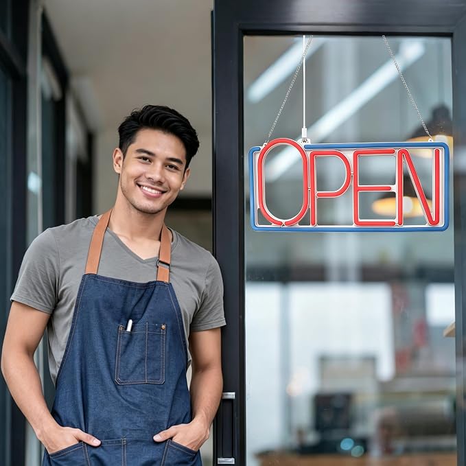 Neon Open Signs for Business, 16.54" X 7.87" Dimmable LED Open Sign, Bright Open Sign for Business for Window Storefronts, Restaurant,Bar, Retail Shops, Salon (Blue+Red)