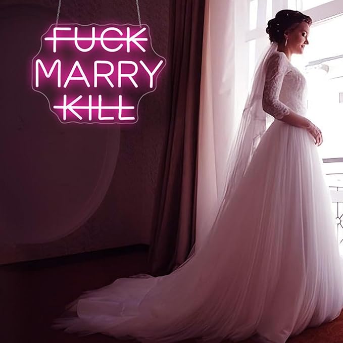 Marry Neon Sign, HSJNJKFU Pink LED Light Neon Signs for Wall Decor Wedding, Proposal, Anniversary, Celebration, Party, Room Decor, Bar Beer Signs for Man Cave - USB Powered