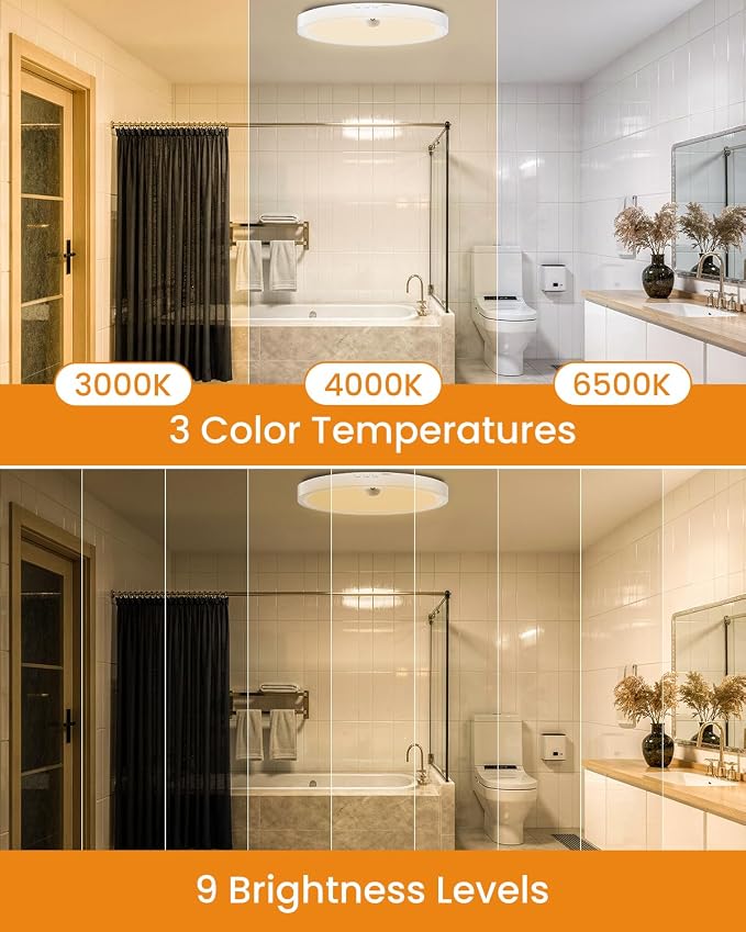 Wireless Motion Sensor Ceiling Light, 7-Inch Rechargeable, 2-Pack | Three Color Temperatures, Stepless Dimming, No Wiring, Rechargeable Battery, Ideal For Closet, Hallway And Bedroom