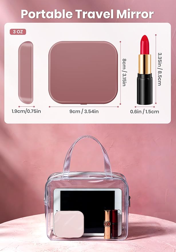 Magnifying Mirror with Light, Rechargeable 40X Compact Mirror with 3 Lighting Modes & Dimmable Brightness, Portable Travel Makeup Mirror with Light, Essentials for Travel, Pocket Purse Rose