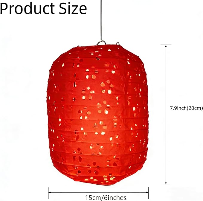 10PCS Paper Lanterns Red Japanese New Year Spring Festival Lantern 6inches with LED Lights, Hanging Valentines Lanterns with Tassels Walking Sticks for Wedding Dinner Birthday Party Decor