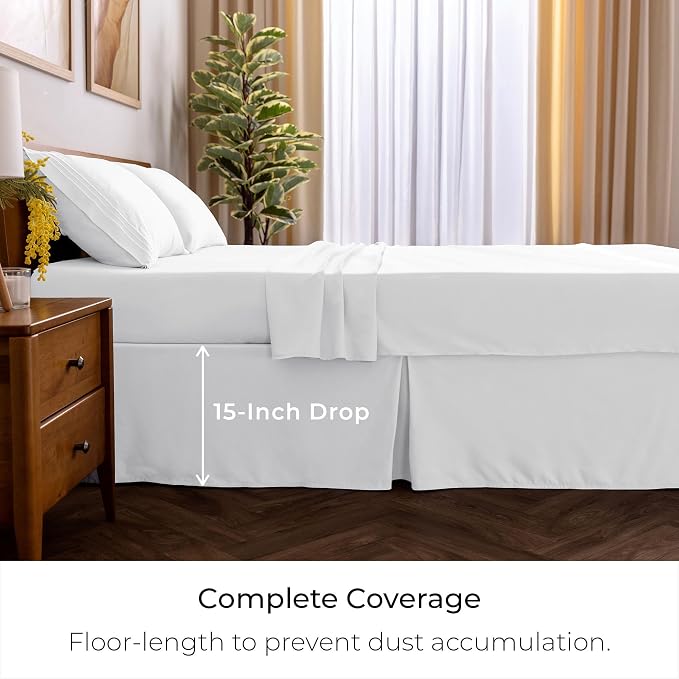 Mellanni Bed Skirt Twin Size - Tailored Drop Bed Skirting | 15-Inch Pleated Dust Ruffle - Hotel Luxury Bedding - Wrinkle, Fade, Stain Resistant - 1 Bedskirt (Twin, White)