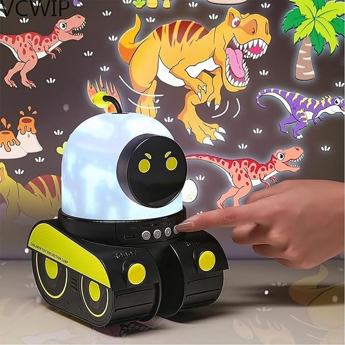 Kids Cartoon Projector Lamp, 21 Slides+360° Rotation Silent Kids Night Light, Rechargeable Robot Night Light with Music for Children Bedroom, Universe Starry Sky Rotate LED Room Decor (No Music)