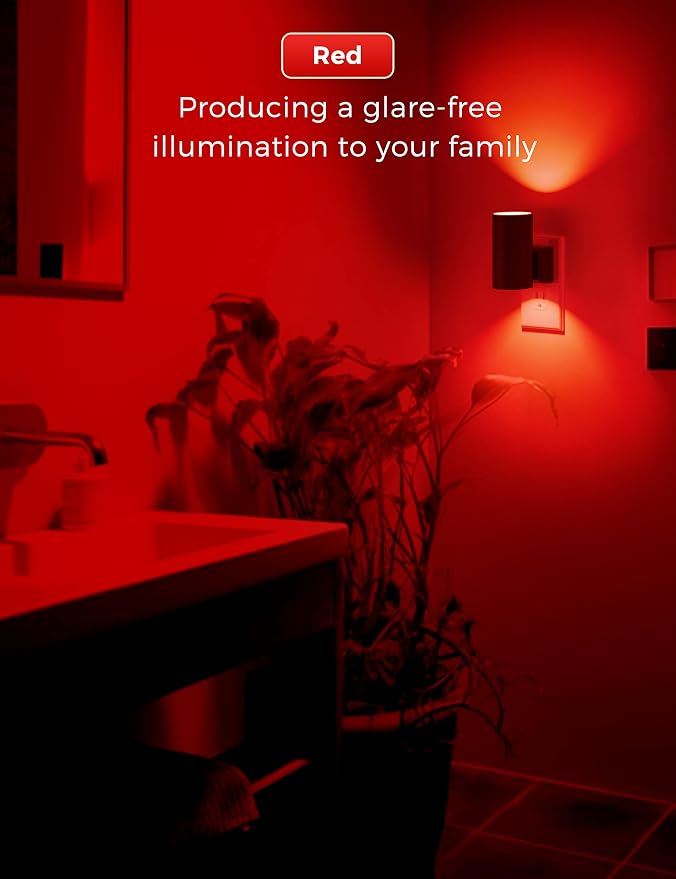 4 X Red Night Light, LOHAS Night Light Plug in with Dusk to Dawn Sensor, 0-100LM, Adjustable Brightness, Sleep Aid Red, Dimmable Night Lights for Home Decor, Bathroom, Hallway, Bedroom, Kids Room