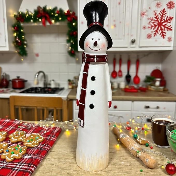 Christmas Snowman Figurine Statue Resin Cute Snowman Wearing Red Hat & Scarf Designs Christmas Table Sculpture Ornament Decor for Winter Xmas Party Home Office Shelf Indoor Decor Holiday Festive Gifts