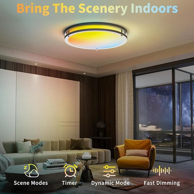 Ceiling Lights Flush Mount with Remote: LED Silver Ceiling Lighting 8 Modes Dimmable Color, Adjustable Temperature for Bedroom, Living Room, Kitchen (16 Inch)