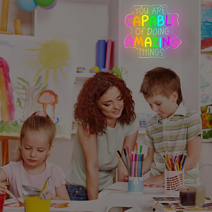 You Are Capable of Amazing Things Neon Sign for Wall Decor Classroom Led Sign Dimmable Inspirational Quotes Reading Corner Neon Light Up Signs for Classroom Home Club Study Room Office Wall Art