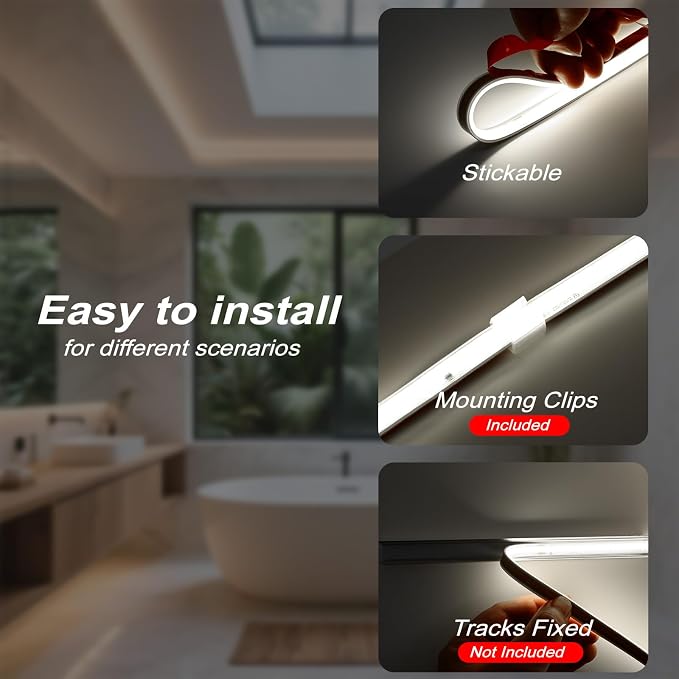 ETL COB LED Rope Light IP65 AC 120V 65.6FT 1200lm Ultra Bright 6500K White | IP65 Cold-Resistant ETL Light Strip No Driver Tape Lighting for Home Commercial LED Strip Light 6500K Cool White 2x32.8FT
