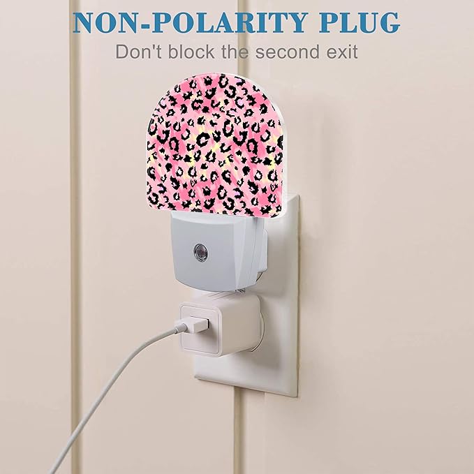 Plug in Night Lights Pink Watercolor Leopard Skin Nightlight Plug Into Wall Dusk to Dawn Sensor LED Night Light for Kid Girls Boys Room Decor, Hallway, Kitchen, Bathroom, Nursery, Stairs