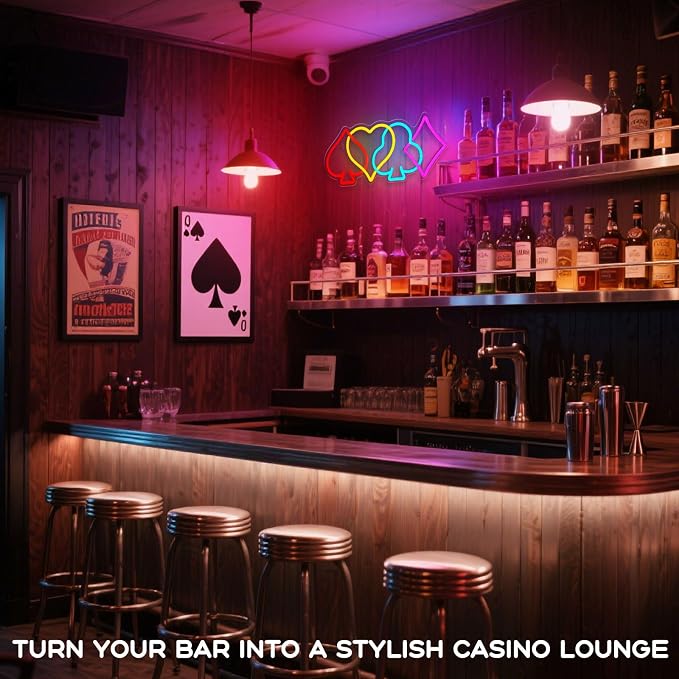 Poker Neon Sign Dimmable Playing Card LED Neon Light for Wall Decor | USB Powered Poker Neon Light for Casino Theme Decor, Man Cave, Game Room, Bar, Bedroom, Gift for Poker Players & Card Gamer