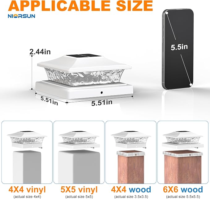 4x4 Post Solar Lights Color Changing with Remote, 6 Pack White | RGB Solar Post Lights, 4x4 Post Caps Wood Vinyl,5x5 Vinyl & 6x6 Wood,IP64 Waterproof Fence Post Solar Lights Outdoor for Deck