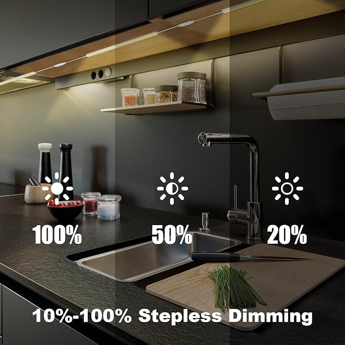 Under Cabinet Lights Plug-in Daylight White 4000K, Dimmable LED Under Cabinet Lighting, 4pcs 12 Inch Under-Counter Light Fixtures with Memory Function, Linkable LED Cabinet Light for Kitchen