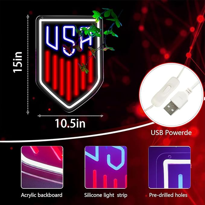 AHlove USA Neon Sign for Wall Decor，LED Neon Lights for Game Room、Man Cave，Birthday、Christmas Gifts for Teen Boys and Girls