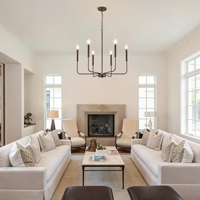 Modern Oil-Rubbed Bronze Chandelier for Dining Room, Metal 6-Light Kitchen Light Fixtures, Farmhouse Candle Hanging Pendant Light for Living Room Entryway Foyer Bedroom (Bulbs Not Included)