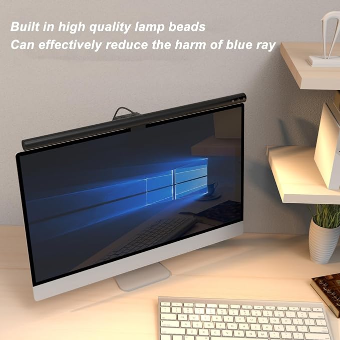 Monitor Light Bar Eye Caring USB Powered Computer Screen Light with 5 Color Temperatures & 3 Dimming Levels, Adjustable Clip for Flat and Curved Monitors up to 2 Inches (300SA5)