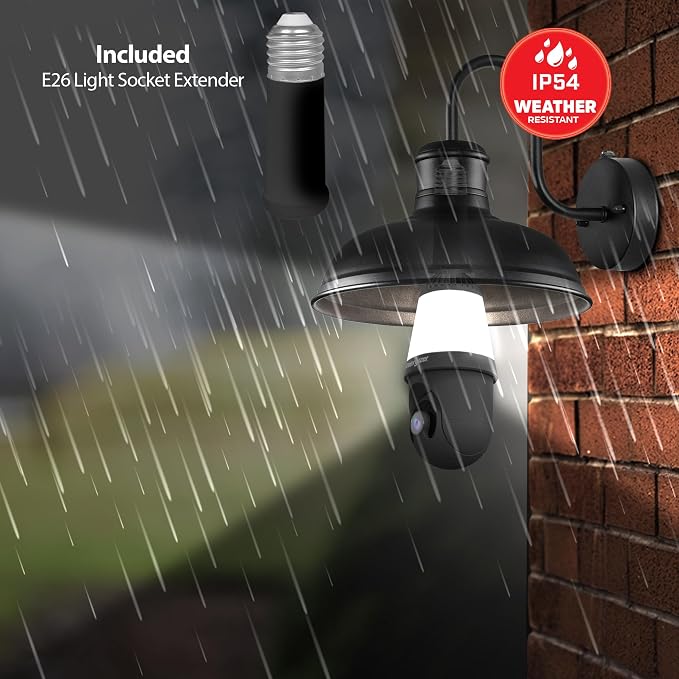 Energizer Smart 2K Light Bulb Security Camera, 1000 Lumens LED Light, 5G&2.4G Wi-Fi Outdoor Socket Camera, Pan Tilt Auto Tracking, (Black, App Enabled Smart Detections)