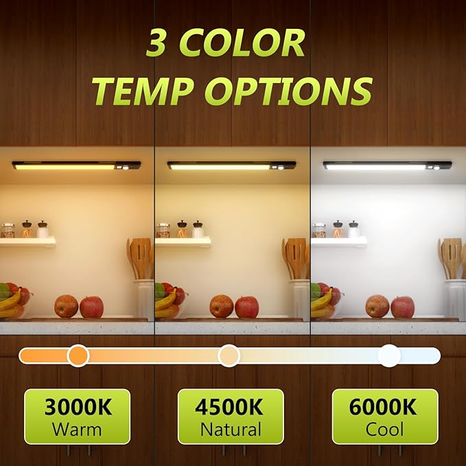 Under Cabinet Lights with Digital Display,52 LED Rechargeable Motion Sensor Light Indoor,3 Color Temperatures, Magnetic Dimmable Closet Lights, Under Counter Light for Kitchen, Stairs,2-Pack