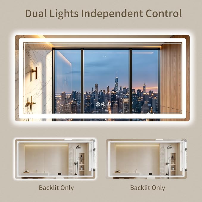 30"x60" LED Bathroom Mirror with Lights, Backlit + Front Lit, Anti-Fog, Lighted Bathroom Mirror for Wall, HD Shatterproof Tempered Glass, Dimmable, Memory Function (Horizontal/Vertical)