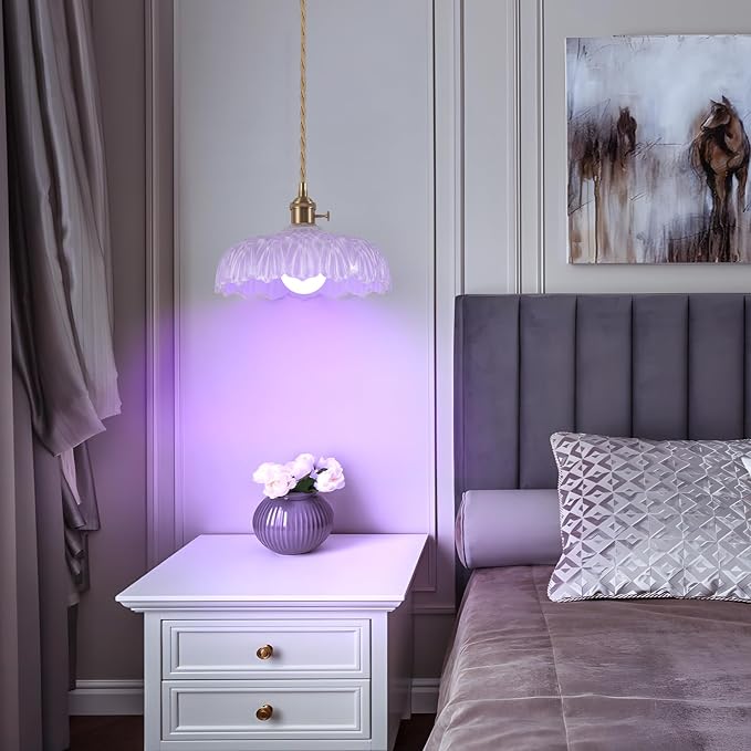 Battery Operated Pendant Light,Vintage Light Fixtures RGB Light Bulb 2500mAh 9.4in White Modern Chandelier with Remote Control Wireless Adjustable Rechargeable Chandelier for Kitchen Island 1Light