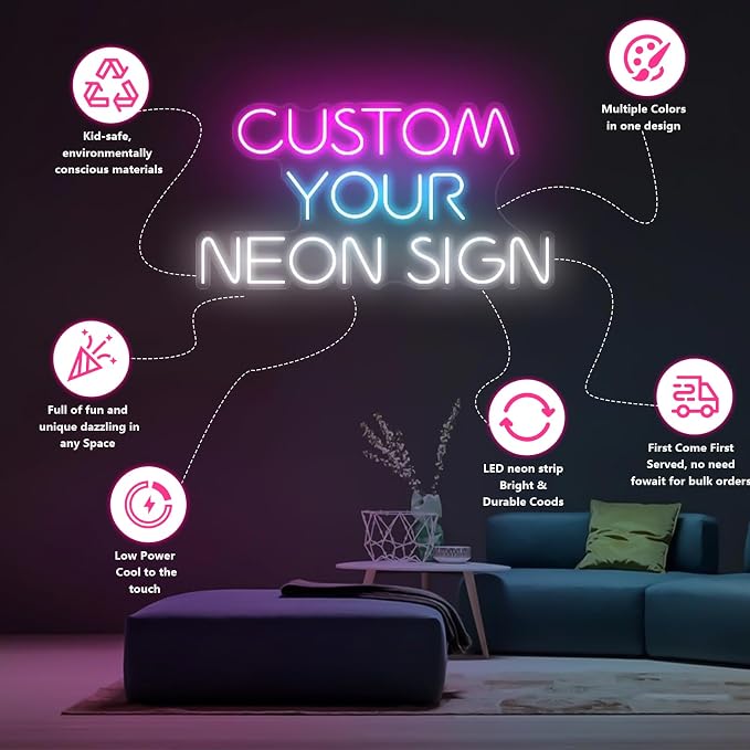 Custom Neon Signs Neon Customizable for Wall Decor Personalized Neon Sign for Wedding Birthday Party Gift Party Bar Game Room Home Business Shop Name Logo Neon Sign
